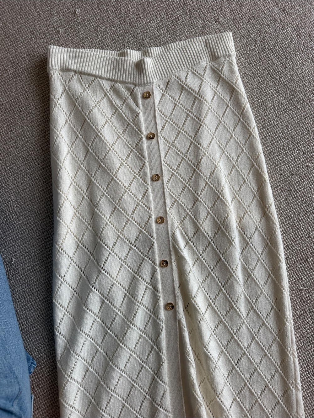 Cream Knit Button-Front Skirt Set - Picture 4 of 5
